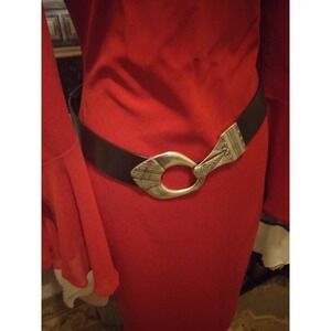 Chico Black Leather adjustable Belt with Silver etched chunky Buckle SZ. S